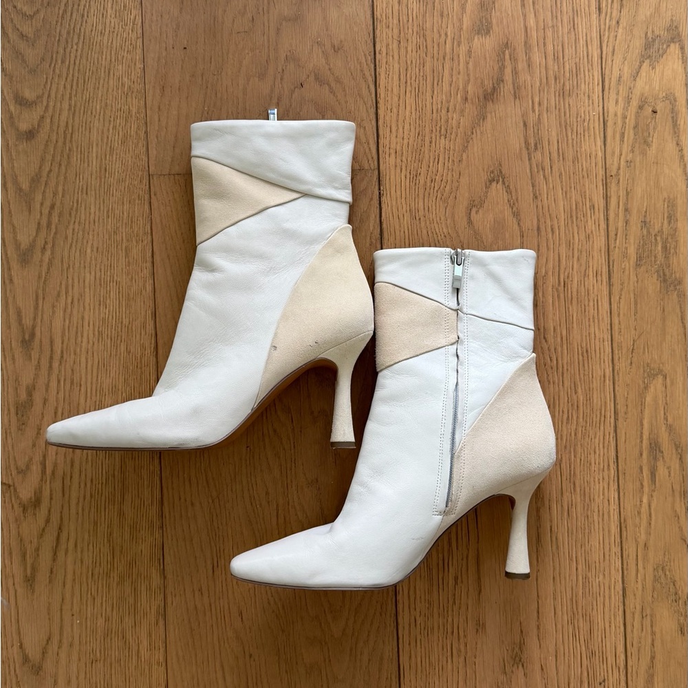 Franco  Sarto White & Cream Leather Ankle Boots - Pointed Toe Heel